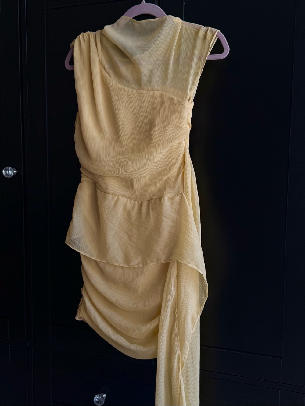 Topshop Pale Yellow Asymmetrical Draped Dress